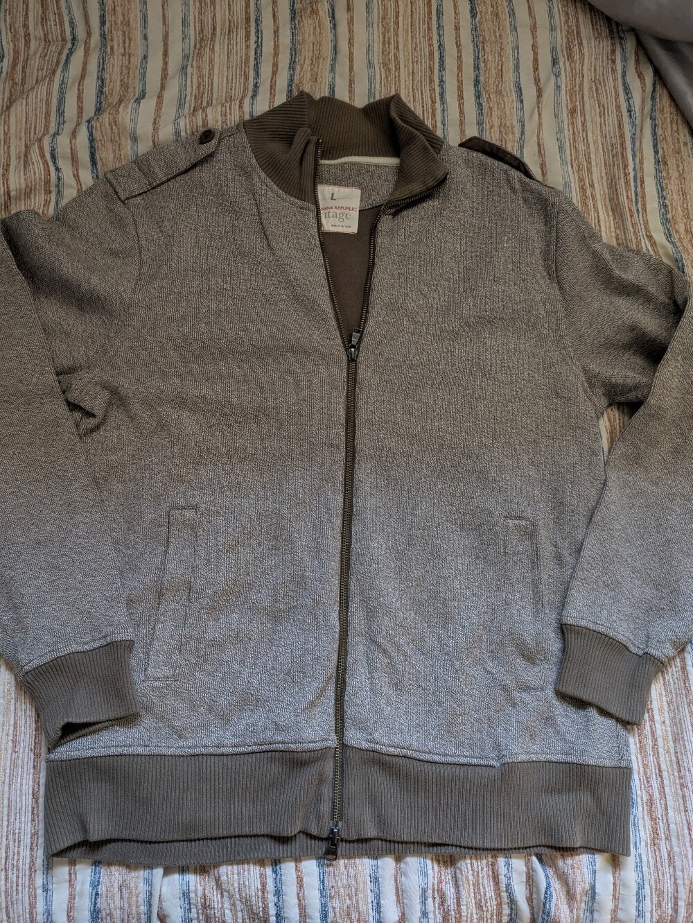Banana Republic Taupe Zip-Up Sweater with Brown Collar